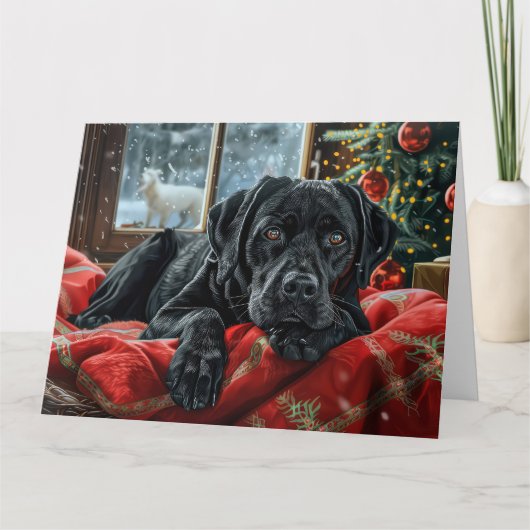 Black Labrador Hond Kerstfeest Kaart (Voorkant)