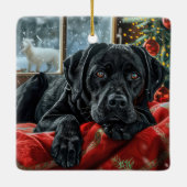 Black Labrador Hond Kerstfeest Keramisch Ornament (Achterkant)