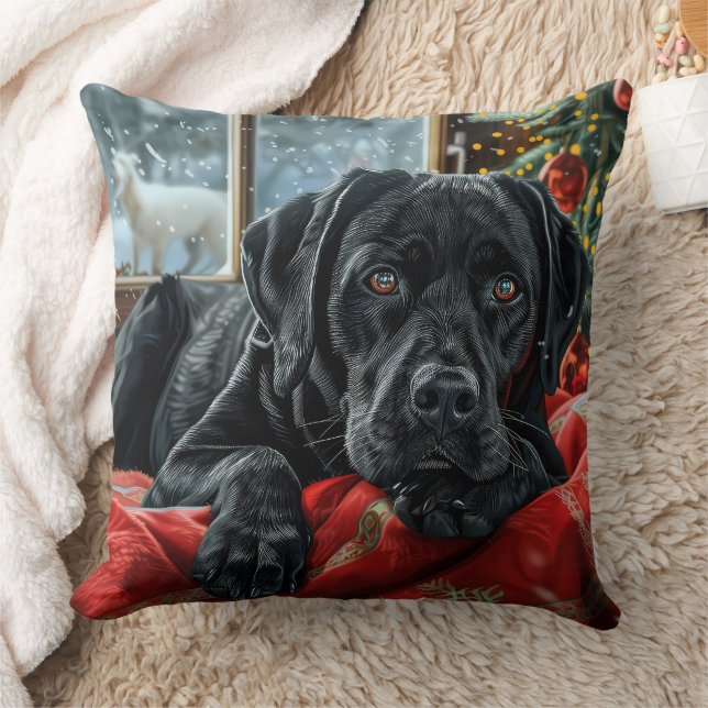 Black Labrador Hond Kerstfeest Kussen (Deken)