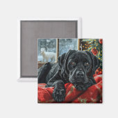 Black Labrador Hond Kerstfeest Magneet (Voorkant / Achterkant)