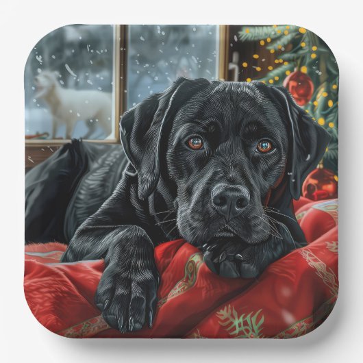 Black Labrador Hond Kerstfeest Papieren Bordje (Voorkant)