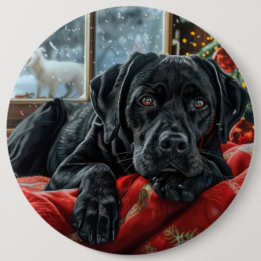 Black Labrador Hond Kerstfeest Ronde Button 6,0 Cm (Voorkant)