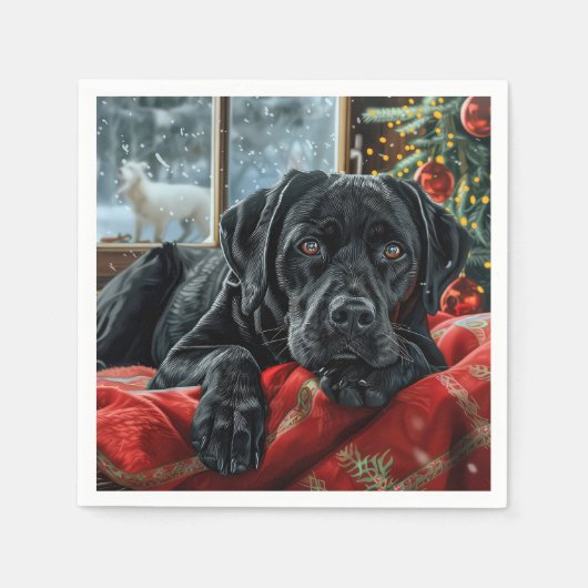 Black Labrador Hond Kerstfeest Servet (Voorkant)