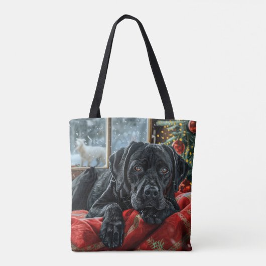 Black Labrador Hond Kerstfeest Tote Bag (Achterkant)