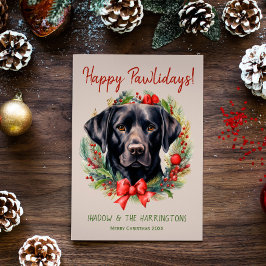Black Labrador Hond Kerstmis Gelukkige Pawholidays Feestdagenkaart