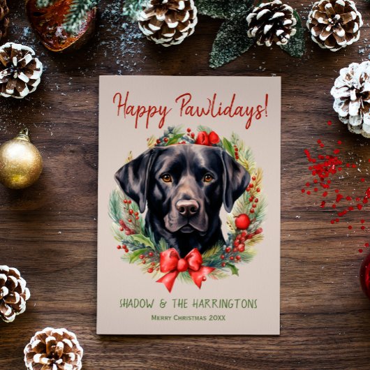 Black Labrador Hond Kerstmis Gelukkige Pawholidays Feestdagenkaart