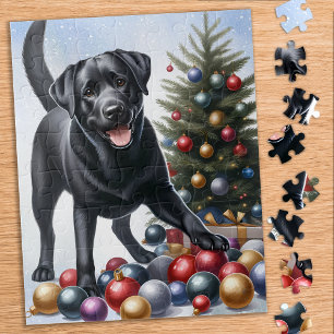 Black Labrador Hondenkerstboom Kerstmis Legpuzzel