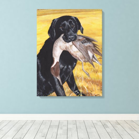 Black Labrador Hunting Dog Canvas Afdruk (Insitu (Houten vloer))