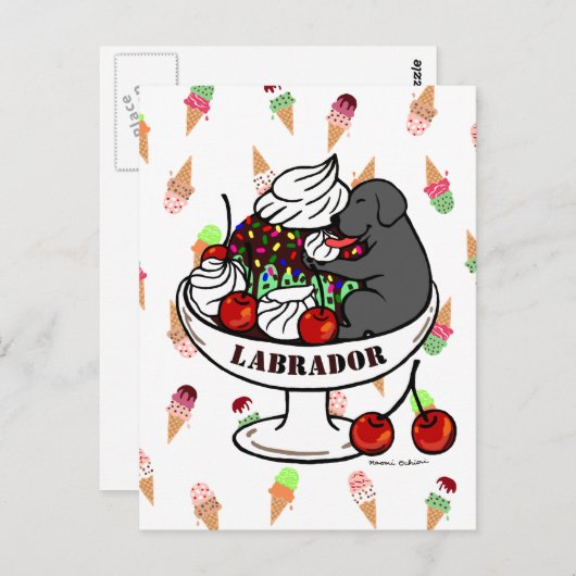 Black Labrador & Ice Cream Sundae Briefkaart (Voorkant / Achterkant)