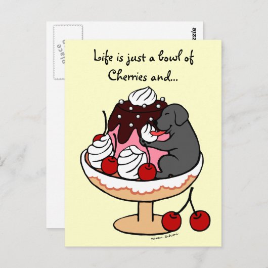 Black Labrador & Ice Cream Sundae Briefkaart (Voorkant / Achterkant)