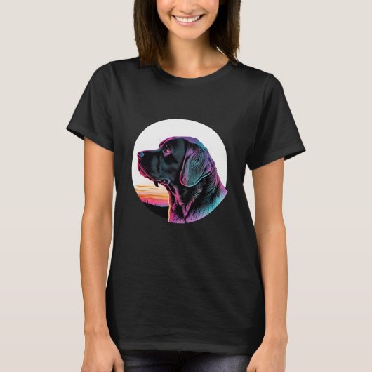 Black Labrador in a Dreamy 80s Retrowave Aesthetic T-shirt (Voorkant)