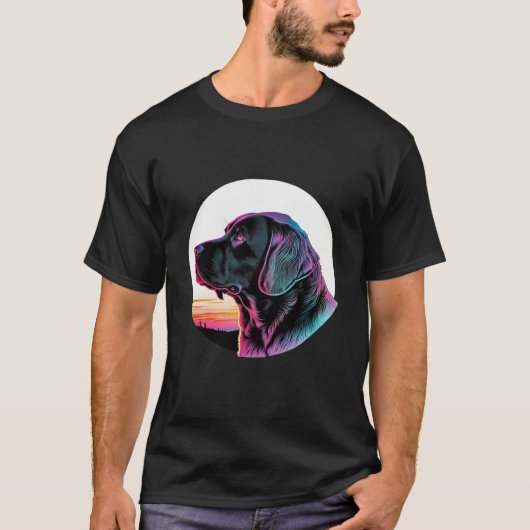 Black Labrador in a Dreamy 80s Retrowave Aesthetic T-shirt (Voorkant)