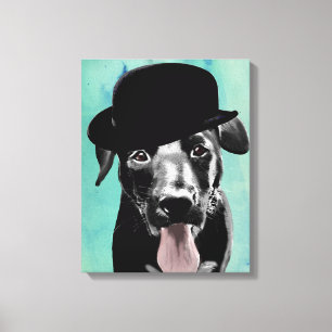 Black Labrador in Bowler Pet Canvas Afdruk