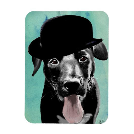 Black Labrador in Bowler Pet Magneet (Verticaal)