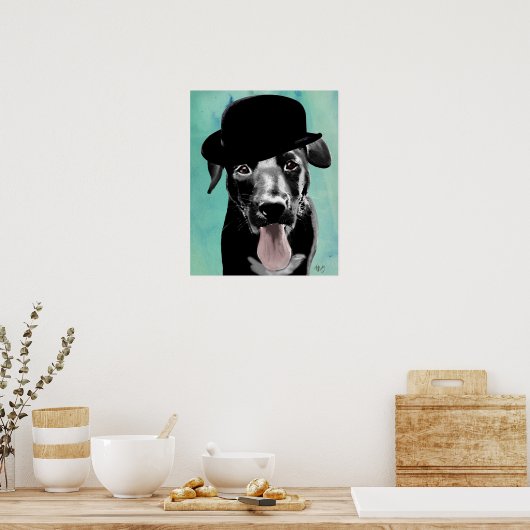 Black Labrador in Bowler Pet Poster (Keuken)