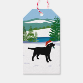Black Labrador KerstEvergreen Santa Hat Cadeaulabel