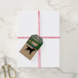 Black Labrador KerstEvergreen Santa Hat Cadeaulabel