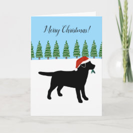 Black Labrador KerstEvergreen Santa Hat Feestdagen Kaart