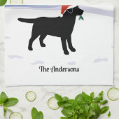 Black Labrador KerstEvergreen Santa Hat Theedoek (Gevouwen)