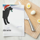 Black Labrador KerstEvergreen Santa Hat Theedoek (Quarter Fold)