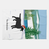 Black Labrador KerstEvergreen Santa Hat Theedoek (Horizontaal)