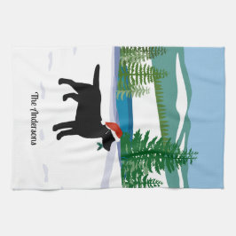 Black Labrador KerstEvergreen Santa Hat Theedoek