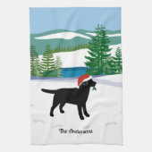 Black Labrador KerstEvergreen Santa Hat Theedoek (Verticaal)