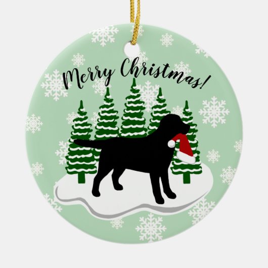 Black Labrador-kerstEvergreen Snowflakes Keramisch Ornament (Voorkant)