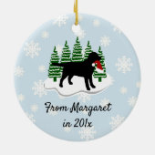 Black Labrador-kerstEvergreen Snowflakes Keramisch Ornament (Achterkant)