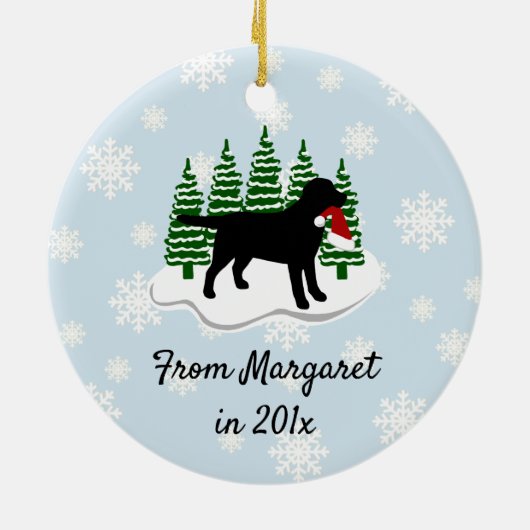 Black Labrador-kerstEvergreen Snowflakes Keramisch Ornament (Achterkant)