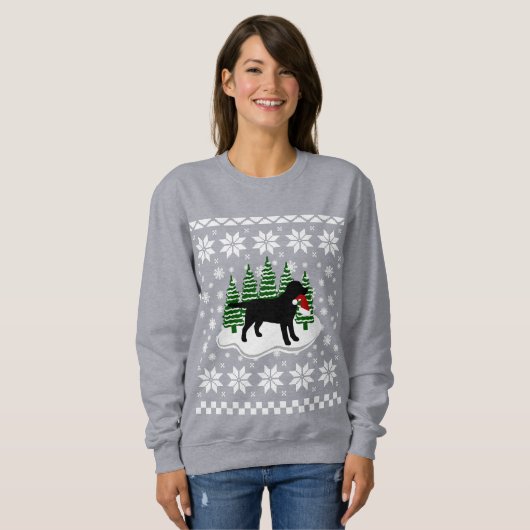 Black Labrador-kerstEvergreen Snowflakes Trui (Voorkant volledig)