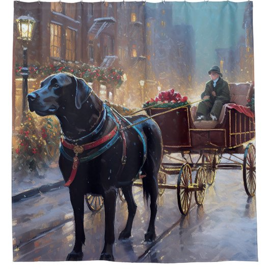 Black Labrador Kerstfeest Seizoen Douchegordijn (Voorkant)