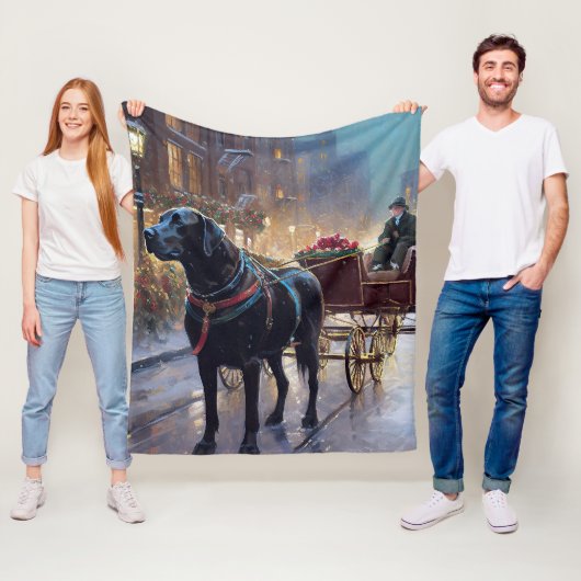 Black Labrador Kerstfeest Seizoen Fleece Deken (In situ)