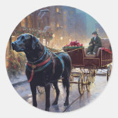 Black Labrador Kerstfeest Seizoen Ronde Sticker (Voorkant)