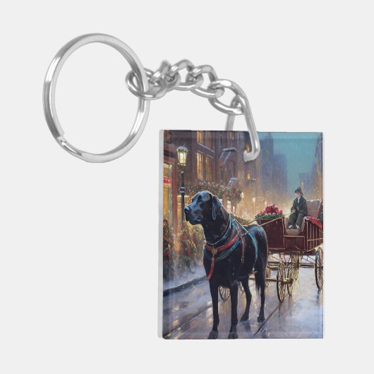 Black Labrador Kerstfeest Seizoen Sleutelhanger (Voorkant Links)