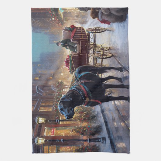 Black Labrador Kerstfeest Seizoen Theedoek (Verticaal)