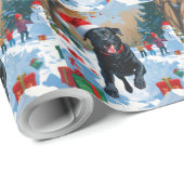 Black Labrador Kerstfeest Sneeuwscène Cadeaupapier (Rol Hoek)