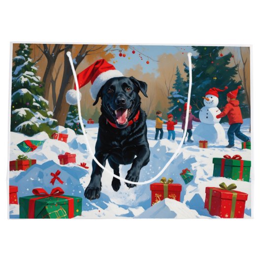Black Labrador Kerstfeest Sneeuwscène Groot Cadeauzakje (Achterkant)