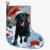 Black Labrador Kerstfeest Sneeuwscène Grote Kerstsok (Voorkant)
