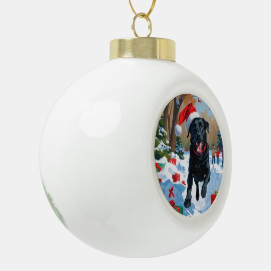 Black Labrador Kerstfeest Sneeuwscène Keramische Bal Ornament (Links)