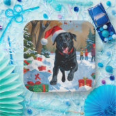 Black Labrador Kerstfeest Sneeuwscène Papieren Bordje (Feest)