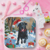 Black Labrador Kerstfeest Sneeuwscène Papieren Bordje (Feest)