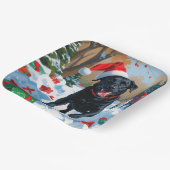 Black Labrador Kerstfeest Sneeuwscène Papieren Bordje (Gebogen)