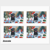 Black Labrador Kerstfeest Sneeuwscène Rechthoekige Sticker (Vel)