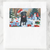 Black Labrador Kerstfeest Sneeuwscène Rechthoekige Sticker (Tas)