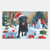 Black Labrador Kerstfeest Sneeuwscène Rechthoekige Sticker (Voorkant)