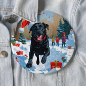 Black Labrador Kerstfeest Sneeuwscène Ronde Button 6,0 Cm (In situ)
