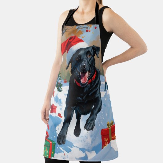 Black Labrador Kerstfeest Sneeuwscène Schort (Insitu)