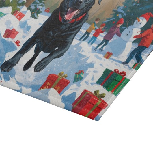 Black Labrador Kerstfeest Sneeuwscène Snijplank (Hoek)