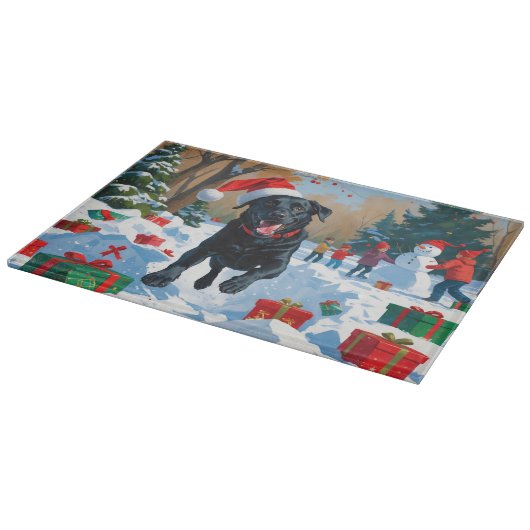 Black Labrador Kerstfeest Sneeuwscène Snijplank (Hoek)